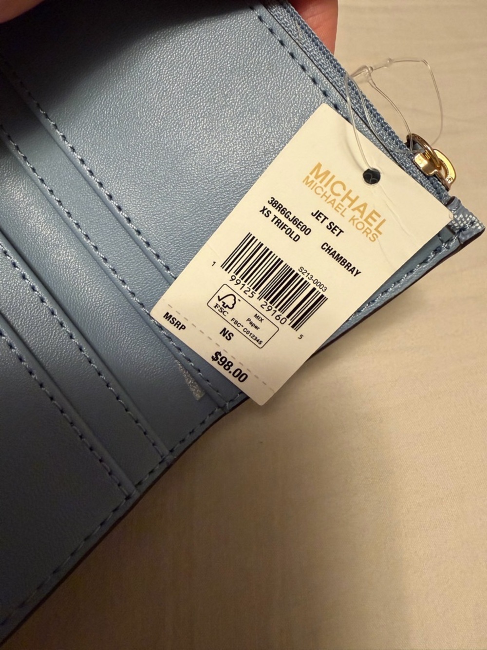 Michael Kors Light Blue MK Logo Compact Card Holder with Gold Logo - Picture 5 of 5